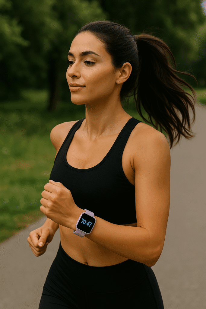 femme qui court avec un bracelet harmony au poignet