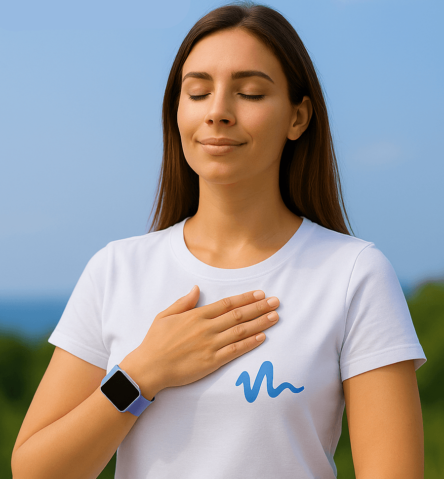 Femme qui sourit contente des resultats de sa montre